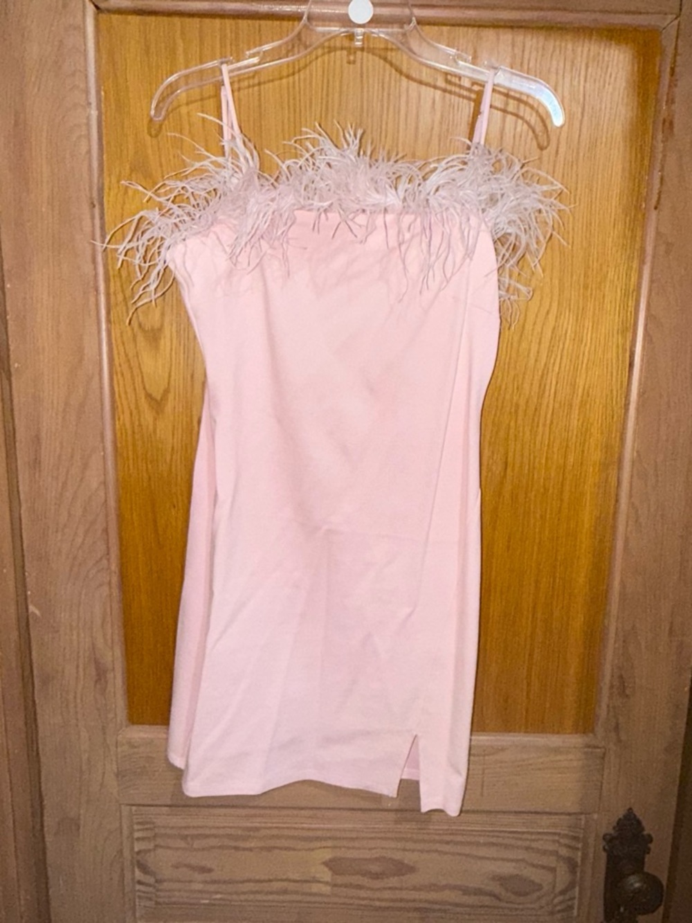 Dry Goods Pink Feather-Trim Spaghetti Strap Mini Dress